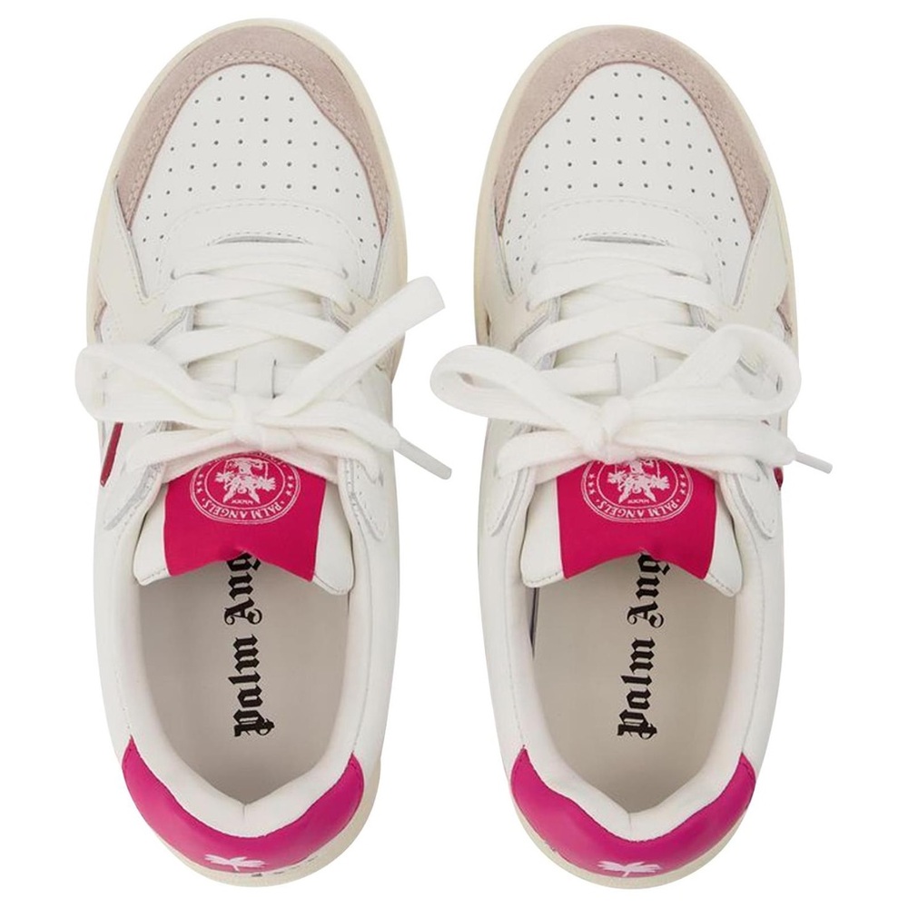 Palm Angels White and Pink Sneakers with Perforated Upper